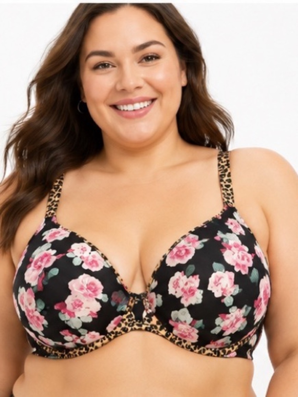 Victoria's Secret Black Floral Bra with Leopard Trim